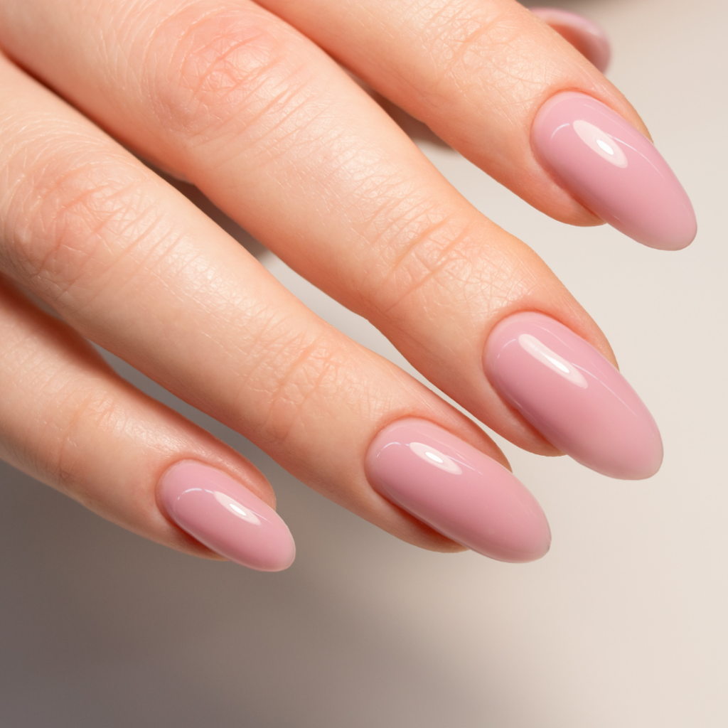 Soft pink and nude tone almond manicure